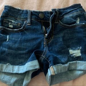 girls dark blue ripped jean shorts
